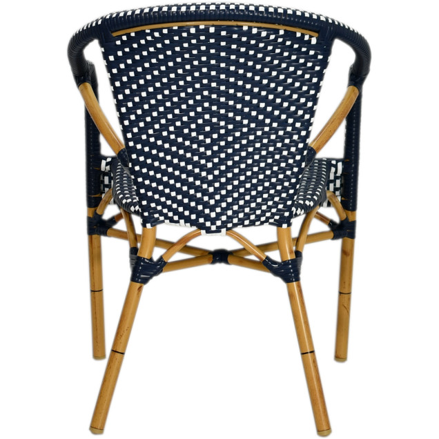 aluminium bachy empilable rotin fauteuil exterieur bleu bistrot dos