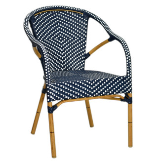 fauteuil bachy aluminium empilable rotin bistrot exterieur bleu 3/4 droit