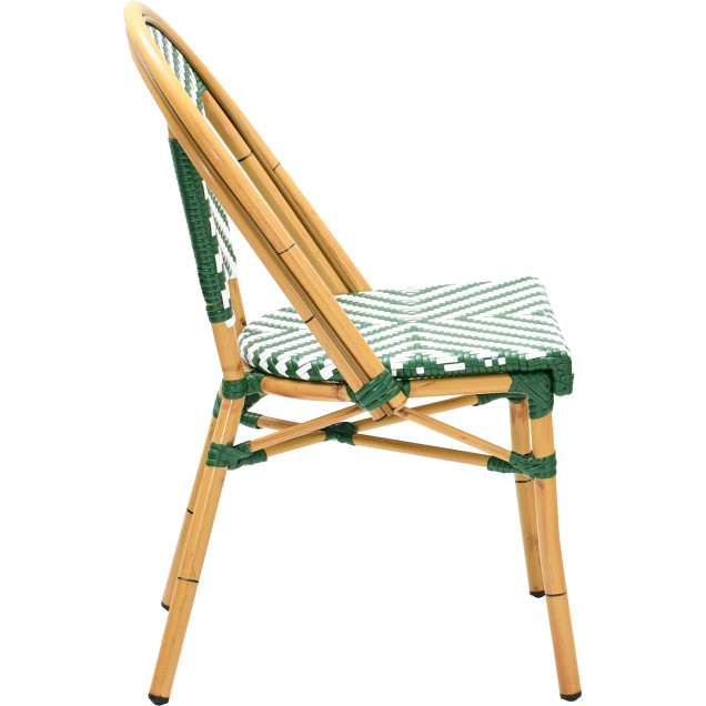 tressage bistrot aluminium chaise rotin empilable blanc vert nylon profil droit