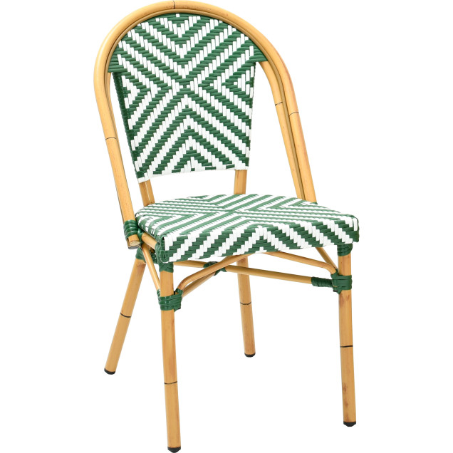 bistrot blanc rotin chaise tressage nylon empilable aluminium vert trois quarts droit