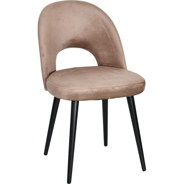 Chaise Argancy en hetre massif revetement velours noisette interieur pour restaurant trois quarts droit