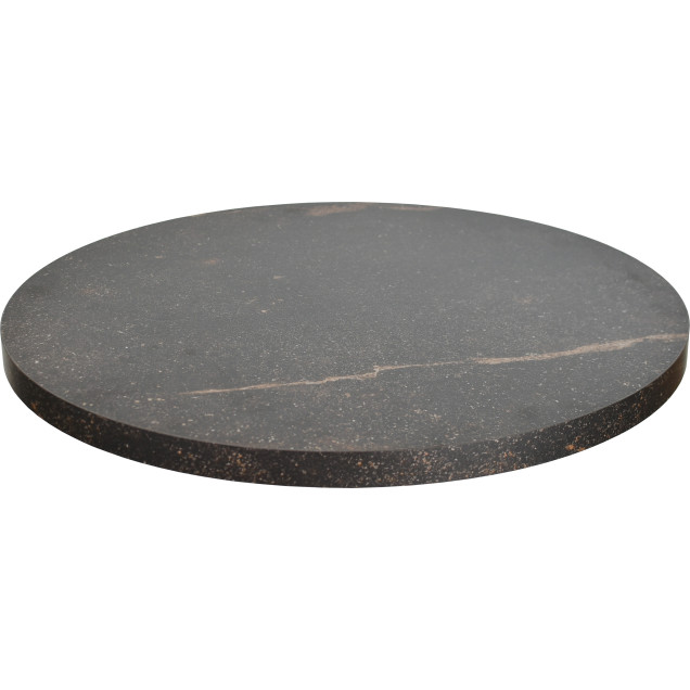 Table ronde Ø60cm décor minéral fonte acier central noire