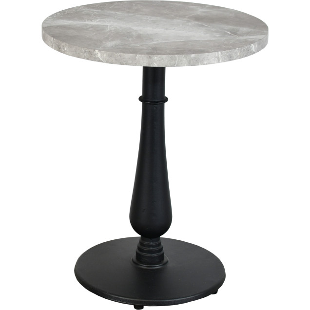 Table ronde Ø60cm décor minéral fonte acier central noire